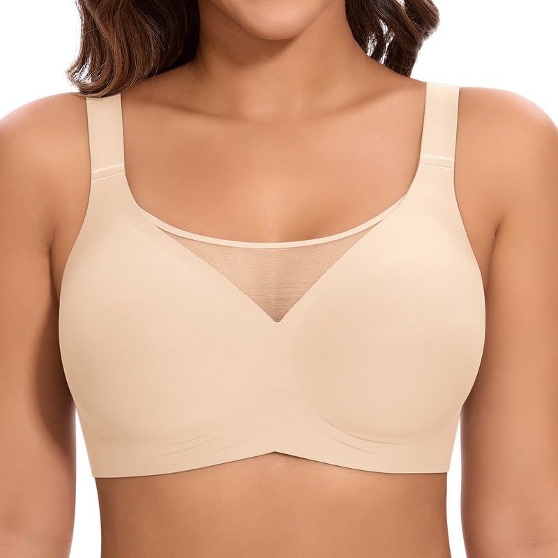 Jiuday BH Damen ohne Bügel Große Brüste Starker Halt Bügelloser Push Up Seitenträger BH Nahtloser Bequem Klassische Soft T Shirt Bra Gepolstert Mesh Bralette