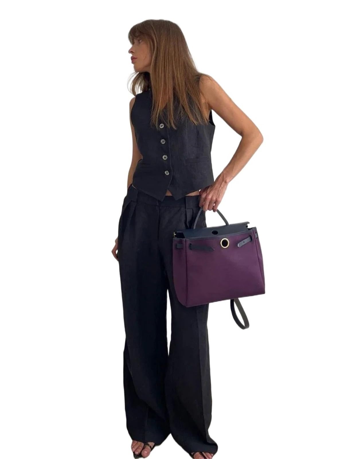Completo Estiva Donna Completo da donna in lino e cotone, elegante, con gilet pantaloni, due pezzi, estivo, ufficio Per viaggiare