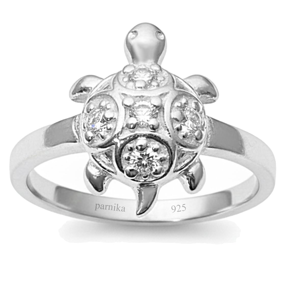 mj 925 Good Luck Tortoise/Turtle Finger Ring Embellished with CZs in 92.5 Sterling Silver for Men and Women | Meru Kachua Ring |-picture-31