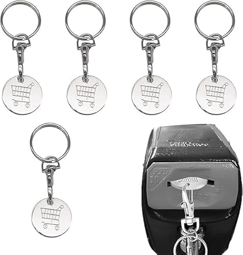 Torveen 5PCS Trolley Token Keyrings – Convenient Reusable Shopping Cart Coin Set –Durable Lightweight Keychain Tokens – Ideal for Grocery Trips