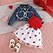 Toddler Girl Fall Outfits Heart Print Tulle Patchwork Cami Dress with Long Sleeve Lapel Button Denim Jacket (Red, 12-18 Months)