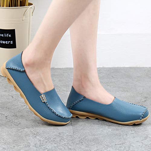 Mocassins femininos mocassins de couro mocassins casuais chinelos azuis