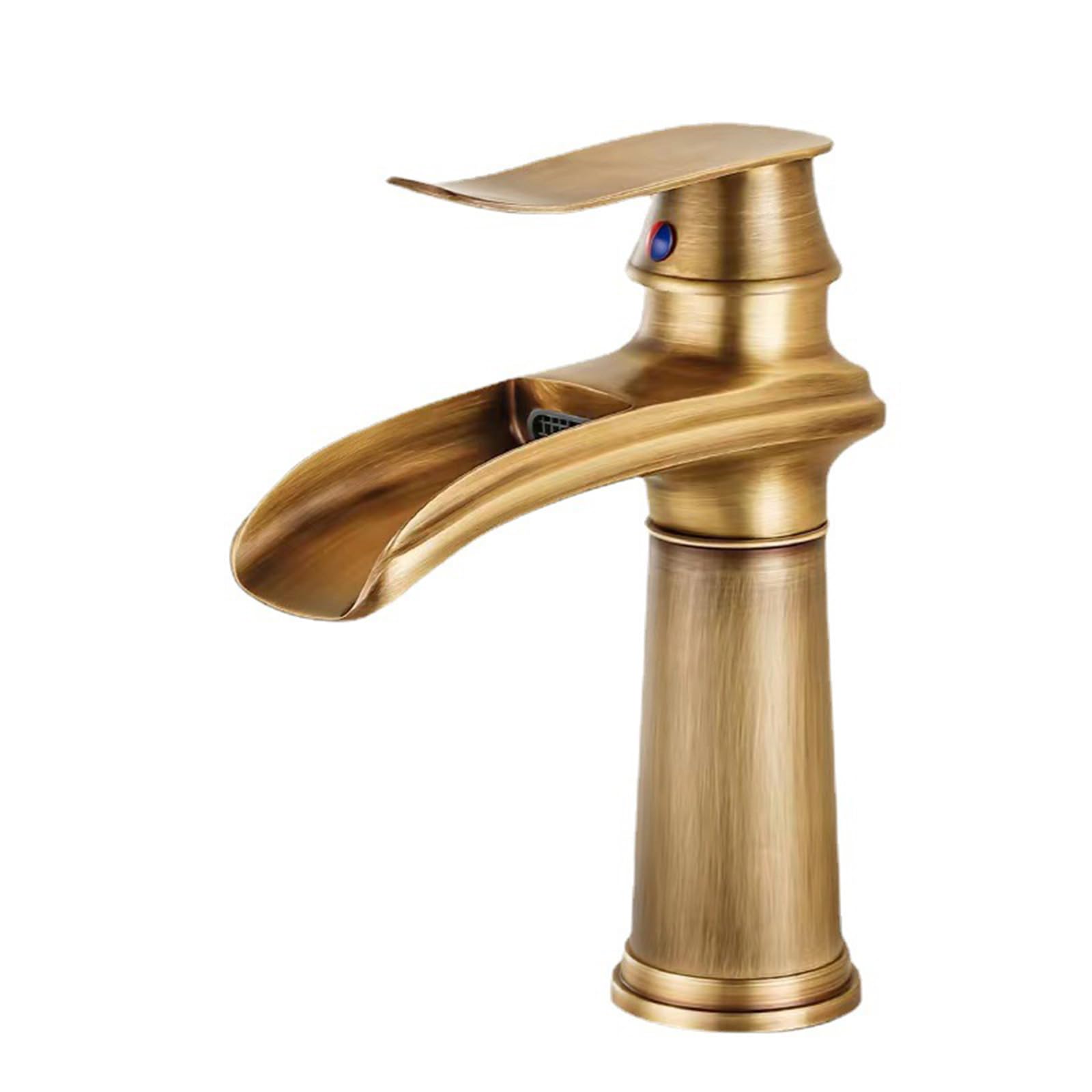 SOHNVWTGD Vintage Brass Tap Waterfall Single Handle Basin Taps Antique Washbasin Mixer Tap,Short
