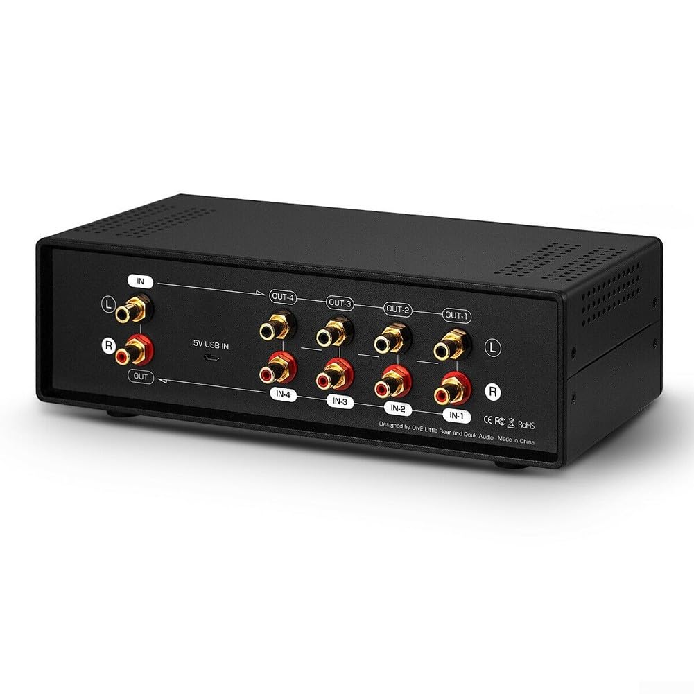 Caja de conmutación de audio analógica de doble medidor VU, 4 vías para indicador de nivel de sonido estéreo RCA con ajuste de retardo de ganancia, modo DB/ACG, control remoto para monitoreo de