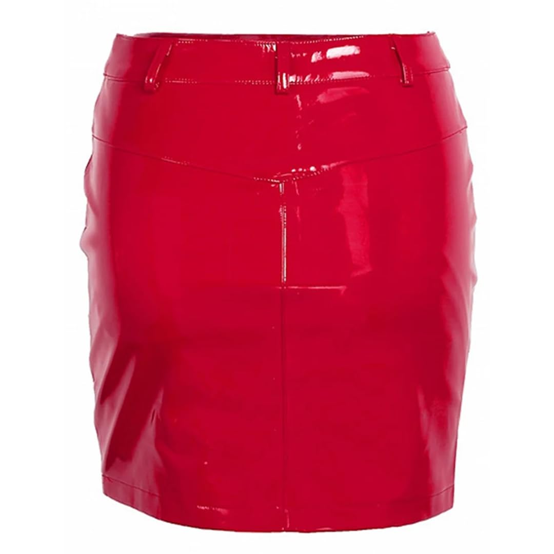 Minifalda corta de cuero para mujer, cintura alta, con cremallera, delgada, acampanada, de poliuretano, para discoteca