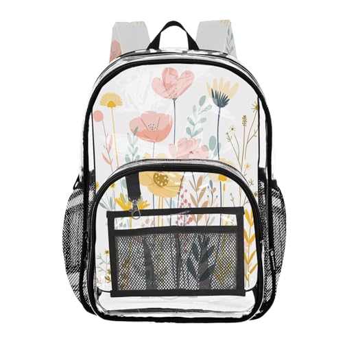 Mochila transparente de flores escolar resistente con múltiples bolsillos para la seguridad