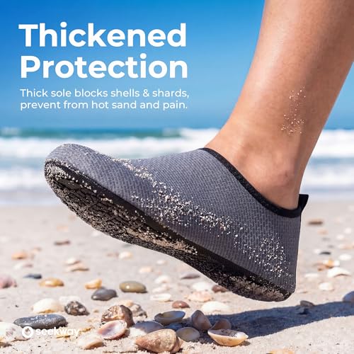 Image of SEEKWAY Water Shoes Quick-Dry Aqua Socks Barefoot Slip-on for Beach Pool Swim River Yoga Lake Surf Women Men Black SK001