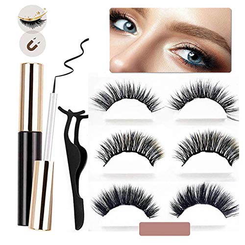 Magnetic Eyelashes With Eyeliner, Waterproof Magnetic Liquid Eyeliner, Light weight & Easy to Wear, Best 3D Reusable Eyelashes