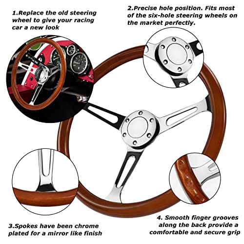 Motafar 15" 6 Bolts Wood Grain Racing Steering Wheel Classic Grant Nostalgia Style With Horn Button Vintage(Mirrored-Silver) #TOP2