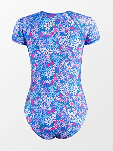 Image of CUPSHE Women's Rash Guard One Piece Swimsuit Short Sleeve Zip Up | Non-Removable Cups, Medium Support, Front Zip, Mock Neck, Fully Lined, UV Swim Shirt, Sporty Bathing Suit