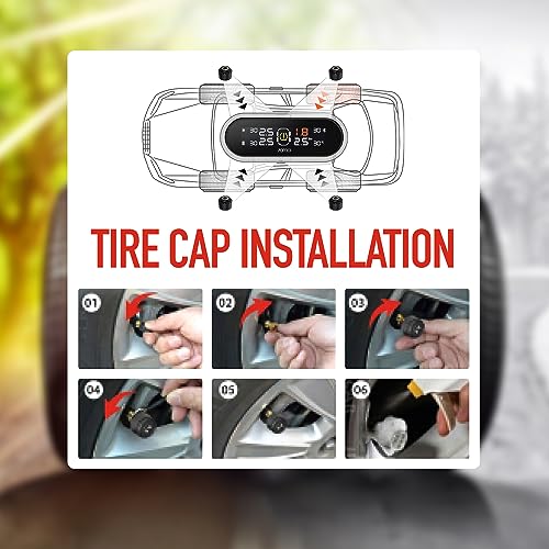 Foto de Airmoto Sistema de monitoreo de presión de neumáticos TPMS - Sistema de monitoreo de presión de neumáticos de RV con energía solar con 4 sensores para automóvil, motocicleta, remolque, bicicleta y más (imagen 5)
