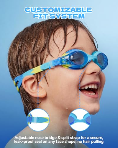 Aegend Swim Goggles for Kids Age 3-8 Anti-Fog Clear Vision Full Protection Goggles Perfect for Toddler Swimming (Blue-1 Pack) — view 4