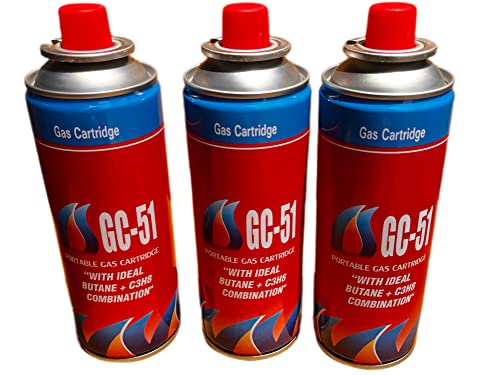 Image of SHoRI Portable Gas Cartridge with Ideal Butane + C3H8 Combination CG51 Easy to Use Perfect Suitable for Camping Stove, Small Stove, Flame Torch, Welding Fuel Gas,(Universal Nozzle /Pin) Pack of 3