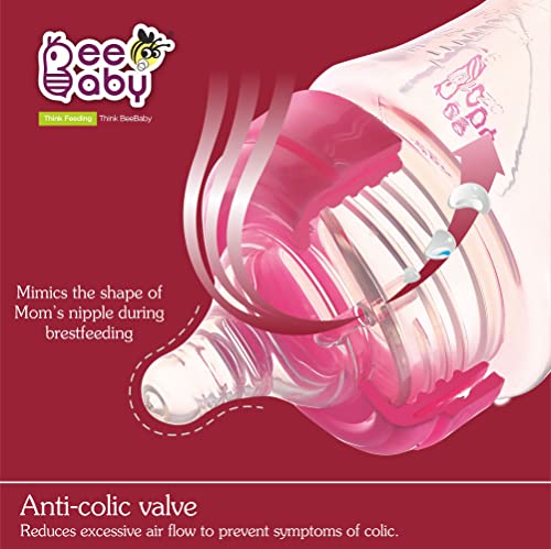 Image of BeeBaby Ease Wide Neck Feeding Bottle 150 ml | BPA Free Easy Latching Baby Milk Bottle for Newborns & Infants | Soft Silicone Anti-Colic Nipple Medium Flow (4 Months +) |Pink, Pack of 2