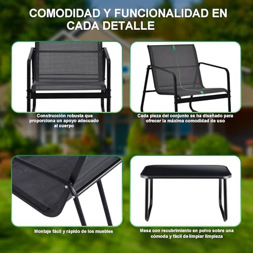 EXTRALINK – Mobiliario Jardin y Terraza Exterior con Sofá de 2 Plazas, Sillas y Mesa, Resistente a la Intemperie, Estructura de Acero y Tela UV, Terraza y Balcón - imagen 3