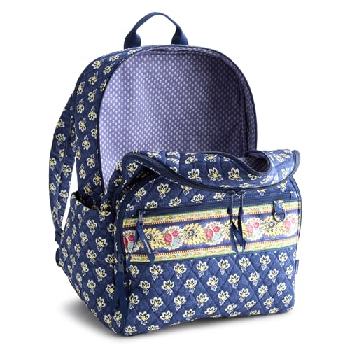 Image of Vera Bradley Women's Premium Cotton Large Bancroft Backpack - 15 inch Laptop & Trolley Sleeves - Maison Blue, 28L