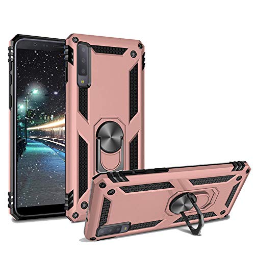 Compatible with Samsung Galaxy A7 2018 Case Galaxy A750 Hybrid Back Case Dual Layer Shockproof Armor Case with 360 Degree Rotating Magnet Ring Kickstand for Galaxy A7 2018 (Pink)