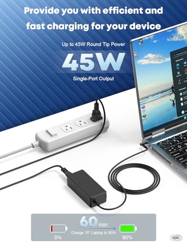 45W 19.5V 2.31A Laptop Charger for HP Stream 14 13 11, Pavilion x360 15, EliteBook 840 G3 G4, ProBook, Chromebook 11 EE - AC Adapter Power Supply Cord with Durable Blue Tip L-Shape Connector