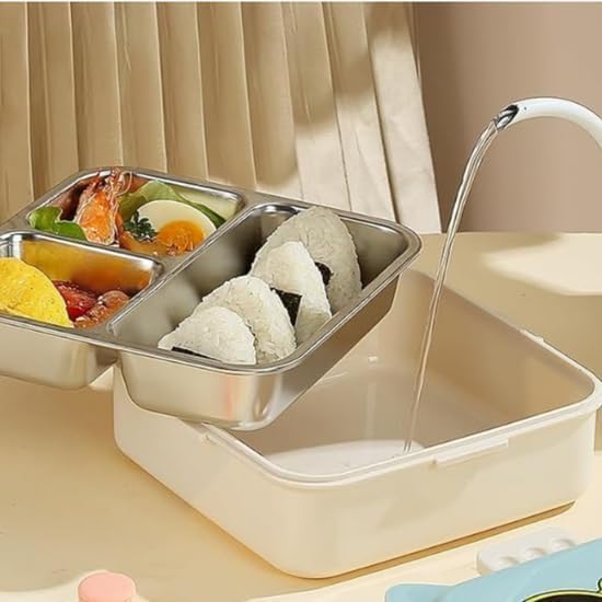 Image of TEKCOOL Grey Kids Lunch Box - Stainless Steel Insulated Tiffin for School with Spoon, BPA-Free | Leak-Resistant Bento Box with Tray & Container | 1120ml + 70ml (Grey, Super Elephant)';