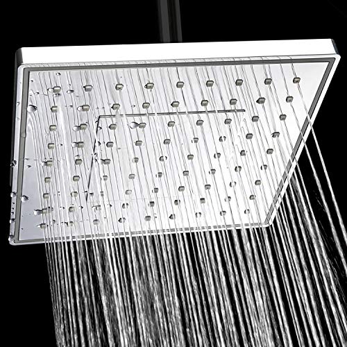 AKDY 8 Inch Square Chrome Rainfall Shower Head with Adjustable Metal Swivel Ball Joint Wall Mount and Top Mount