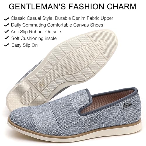 Mens Casual Loafers Slip-on Shoes - Mens Classic Canvas Loafer with Denim Fabric Comfy Lightweight Washed Non-Slip Walking Penny Shoes for Men, Denim Blue by XQWFH - Used condition - Image 3