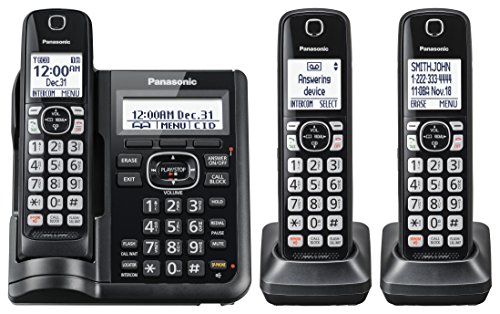 Panasonic Cordless Phone System With Answering Machine, One-Touch Call Block, Enhanced Noise Reduction, Talking Caller Id And Intercom Voice Paging - 3 Handsets - Kx-Tgf543B (Black) #TOP1