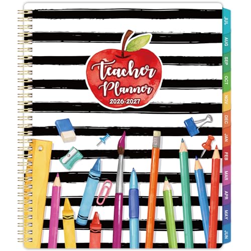 Teacher Planner 2026-2027 - Lesson Planner, Jul. 2026 - Jun. 2027, 8.5" x 11", Planner 2026-2027, Teacher Lesson Planner, Twin-wire Binding, Inner Pocket - Apple and Pencil