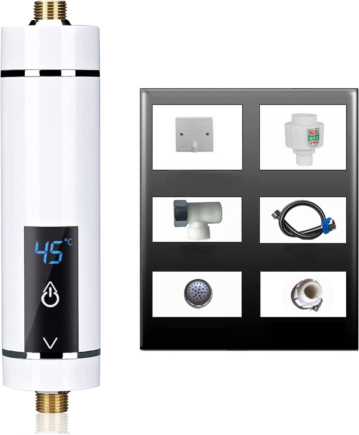 Tankless Electric Water Heater,WMLBK 220V 5500W Kitchen Mini Instant Electric Water Heater with Backlit LED Display Tankless Shower Hot Water for Basins Sinks Over/Under Sink Installation