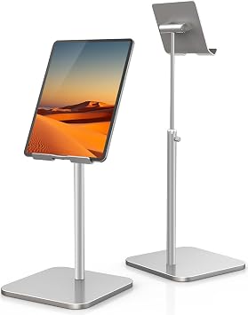 Tablet Stand, ODOSOLA Adjustable Height Angle Eye Level Desktop iPad Stand Tablet Holder for Home Office Cradle Dock iPad Pro 12.9 Air Mini 4 Kindle E-reader Nexus 4-13 inch Silver