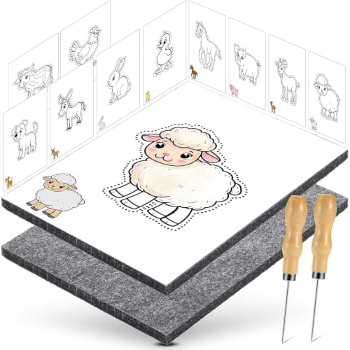 DazSpirit Prickelnadel Set Kinder ab 4 Jahren, Nutztiere Prickelset | 2 Prickelnadeln, 2 Prickelfilz, 10 Stickbilder, Sicher, Entwickelt für Kleine Hände, Prickeln Kit für Kreative