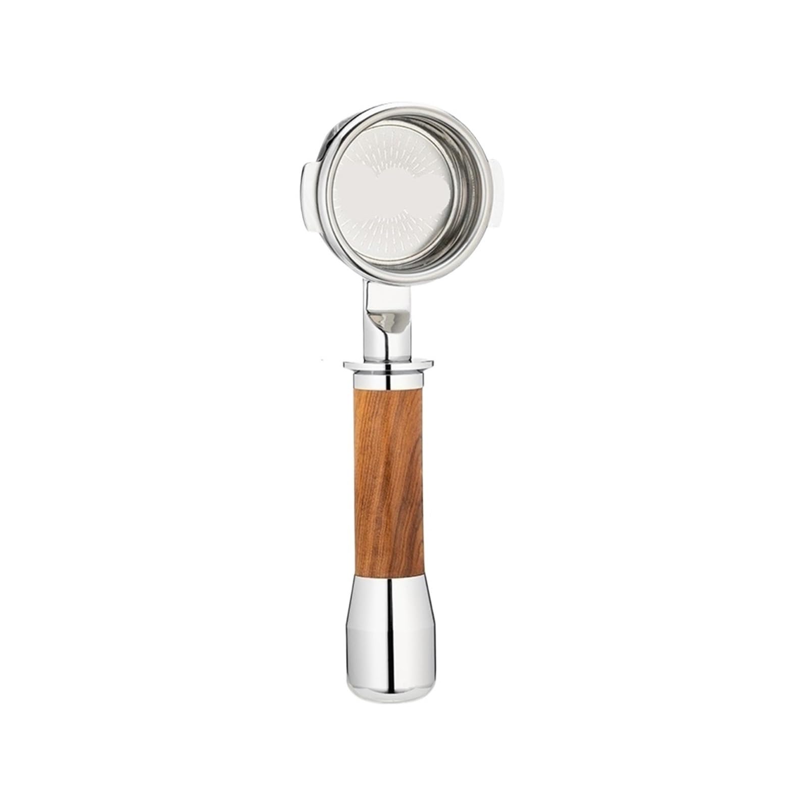 Portafiltro de café sin fondo Cesta de filtro de espresso con mango de acero inoxidable/madera for barista de café en casa, compatible con JUSTINLAU, 58 mm E61 | Silver handle -58mm
