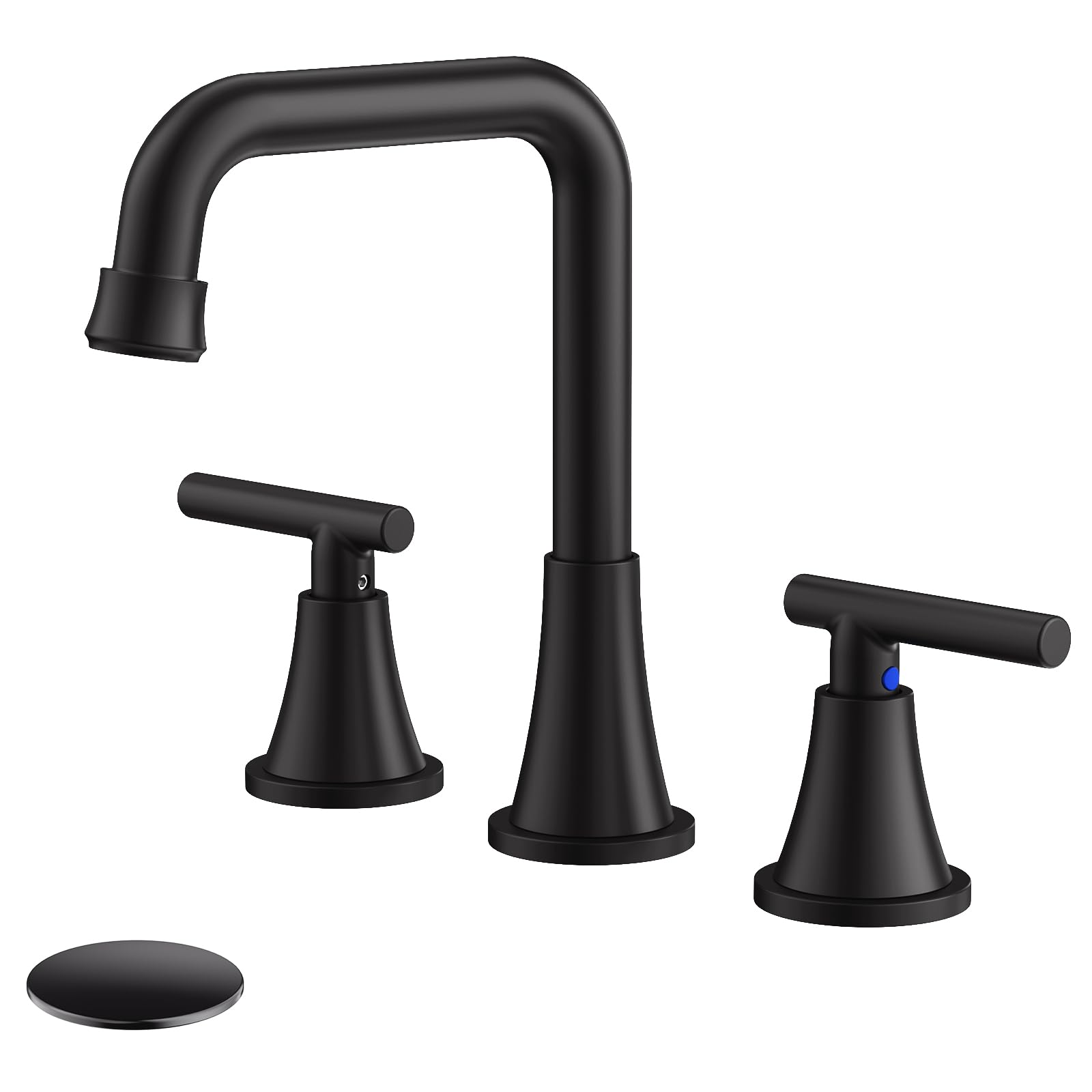 Bathroom Faucet 3 Hole Matte Black Bathroom Sink Faucet with Drain Assembly and Supply Lines Square Spout Widespread