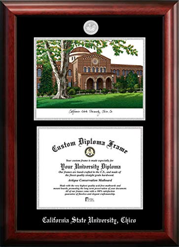 Campus Images NCAA Cal State Chico Wildcats Unisex Silver Medallion Frame California State University, Chico 11w x 8.5h Silver Embossed Diploma Frame Lithograph, Brown, One Size