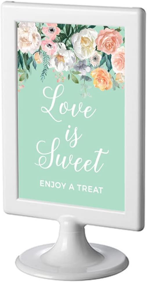 Andaz Press Peach Mint Green Floral Garden Party Wedding Collection Fully Personalized, Party Signs, Your Text Here, 8.5x11-inch, 1-Pack, Custom Made Any Text