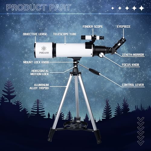 HEXEUM Telescópio astronômico de 600 mm com abertura de 80 mm e montagem az, oculares 24x-180x, cont