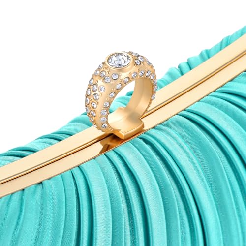 Image of Fashion Women's Evening Bags, Gold Silk Luxury Handbags with Chain Stylish Purses for Wedding Party