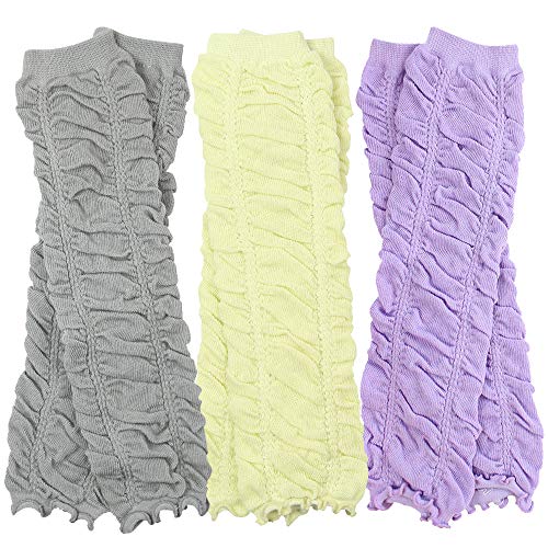 3 Pairs of girls juDanzy baby Leg Warmers for newborn, infant, toddler, child (Newborn (up to 15 pounds), Gray, Yellow & Lavender Rouched)