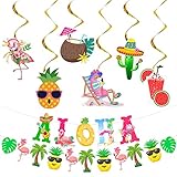Fácil de montar: este juego de decoración de fiesta tropical es conveniente y asequible. Las pancartas hawaianas son fáciles de montar y se pueden colgar fácilmente en el techo, ramas o puertas como decoración. Los remolinos son livianos y fáciles de colgar. Las decoraciones colgantes hawaianas pueden crear tu fiesta Un fuerte ambiente tropical