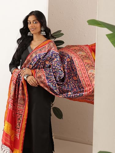Image of Kalamkari Patola Dupatta Digital Printed With Handmade Tassels