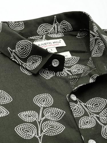Image of Majestic Man Slim Fit Floral Printed Pure Cotton Casual Half Sleeve Shirt