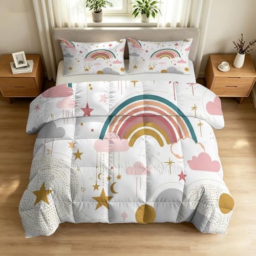 Couette 4 saisons réversible blanche motif dessin animé pour lit double 2p - 2