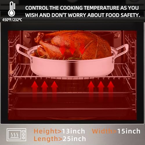 image for RIDGEPOLE 22” Large Roasting Pan with Rack and Lid, Stainless Steel 