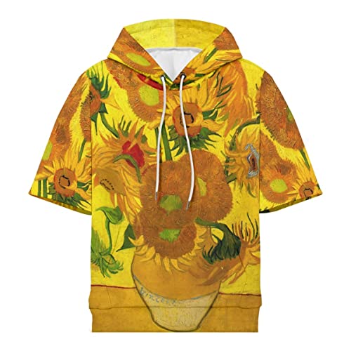 Men's Van Gogh Art 3D Digital Print Short Sleeve Pullover Sweatshirt Hoodies