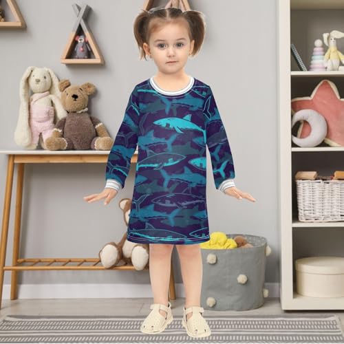 Girls Dresses Toddler Girl Clothes Dark Blue Shark Sea Winter Casual Long Sleeve for Kids 2-8 Years2