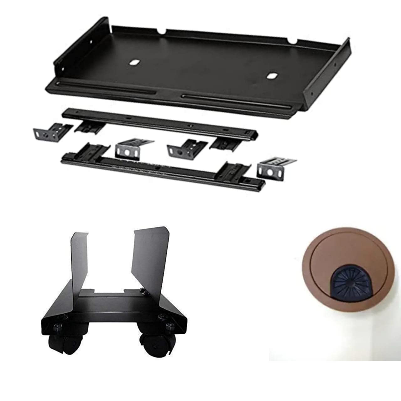 Bosney Combo Metal Keyboard Tray with Mouse with Channel Black/Metal CPU Trolley Black/Cable Organizer Brown-image-14