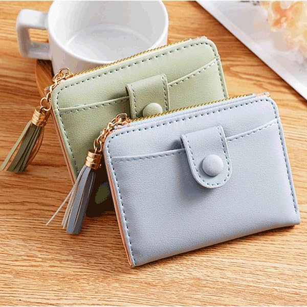 Cute Tassels Women Short Wallet Leather Card Bag Female Folding Purse Purse Card Holder Clutch(Black)3