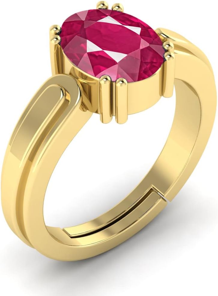 RUBY RING 6.00 Ratti Natural Ruby Ring Gold Plated Adjustable Ring Astrological Gemstone for Men and Women (Lab - Tested)WITH CERTIFICATE