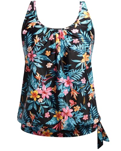 Image of Yonique Womens Blouson Tankini Top Only Loose Fit Swim Top No Bottom Modest Swimsuit