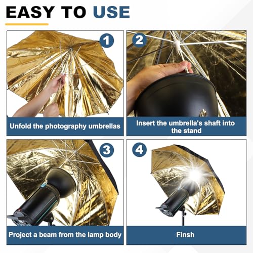 Image of 2 Pcs Photography Umbrella Lighting, 33 Inch Dia Parabolic Reflective Umbrella Accessories with Silver Inner, Fits Studio /Photo /Video /Shooting /Flash /Camera, Black
