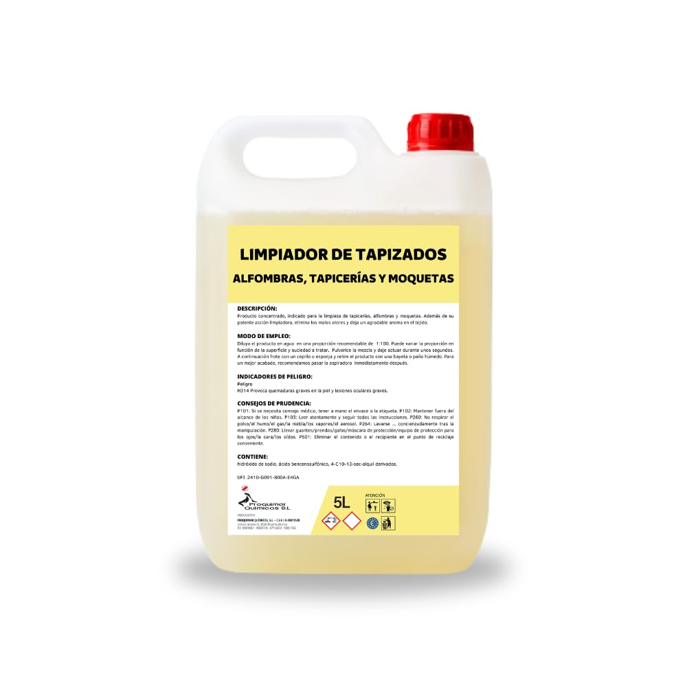 Limpiador de Tapicerías y Alfombras 5L – Limpieza Manual para Moquetas, Telas y Tapicerías – Uso Profesional y Doméstico – Eficaz Contra Manchas y Olores